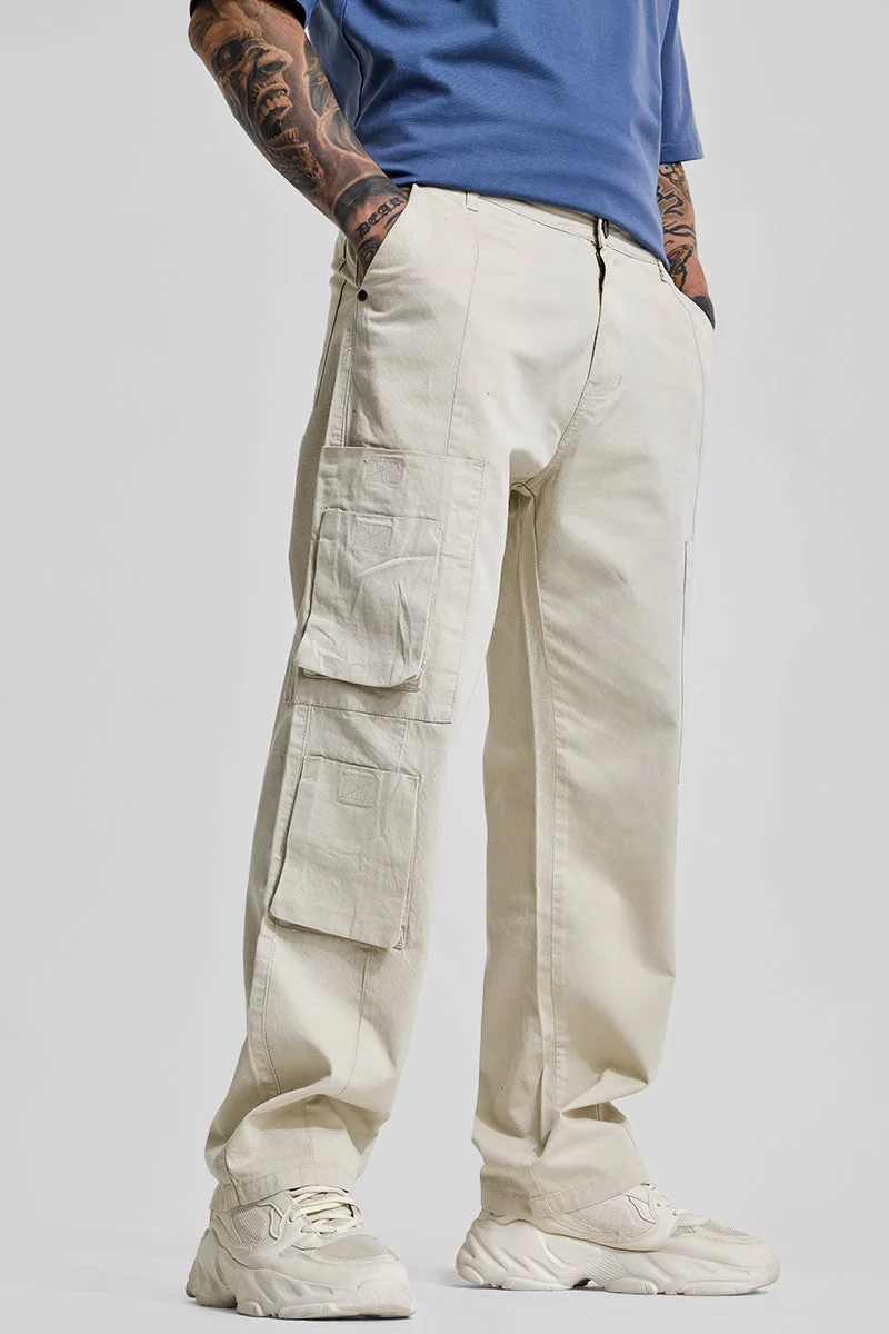 SNITCH Cream Relaxed Fit Cargo Pants